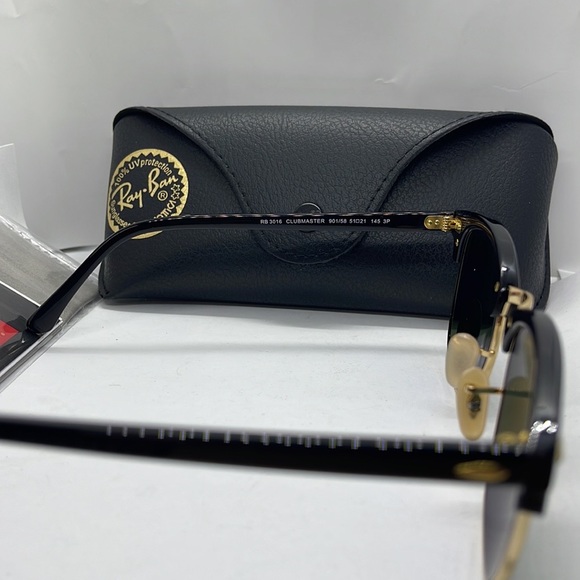 BNIB Ray ban 3016 Unisex style Club master Black/Gold/Green lenses sunglass - Picture 3 of 8